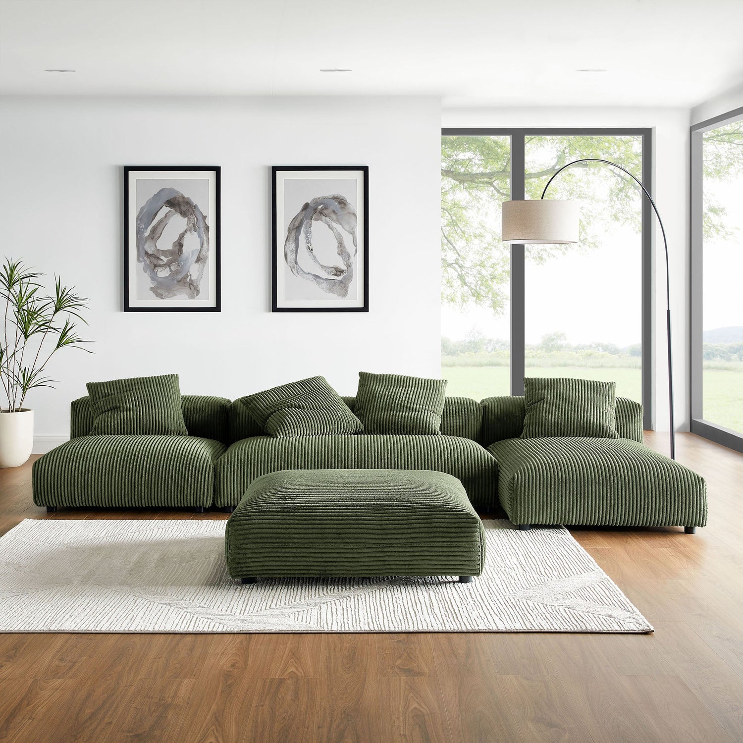 Solace 4-Piece Modular Corduroy Upholstered Sectional Sofa With Ottoman by Modway