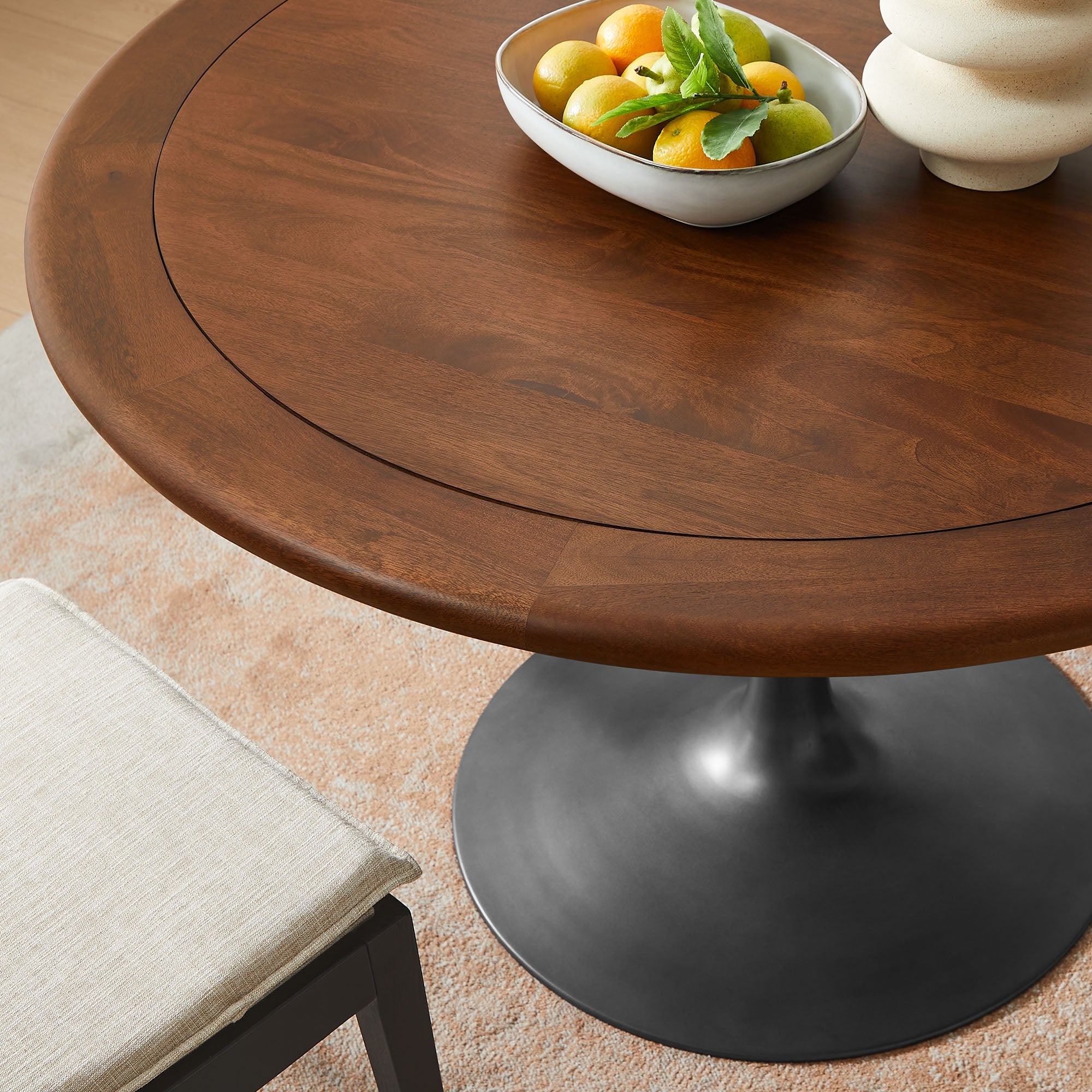 Lippa 48&quot; Round Pedestal Solid Wood and Metal Dining Table By HouseBean