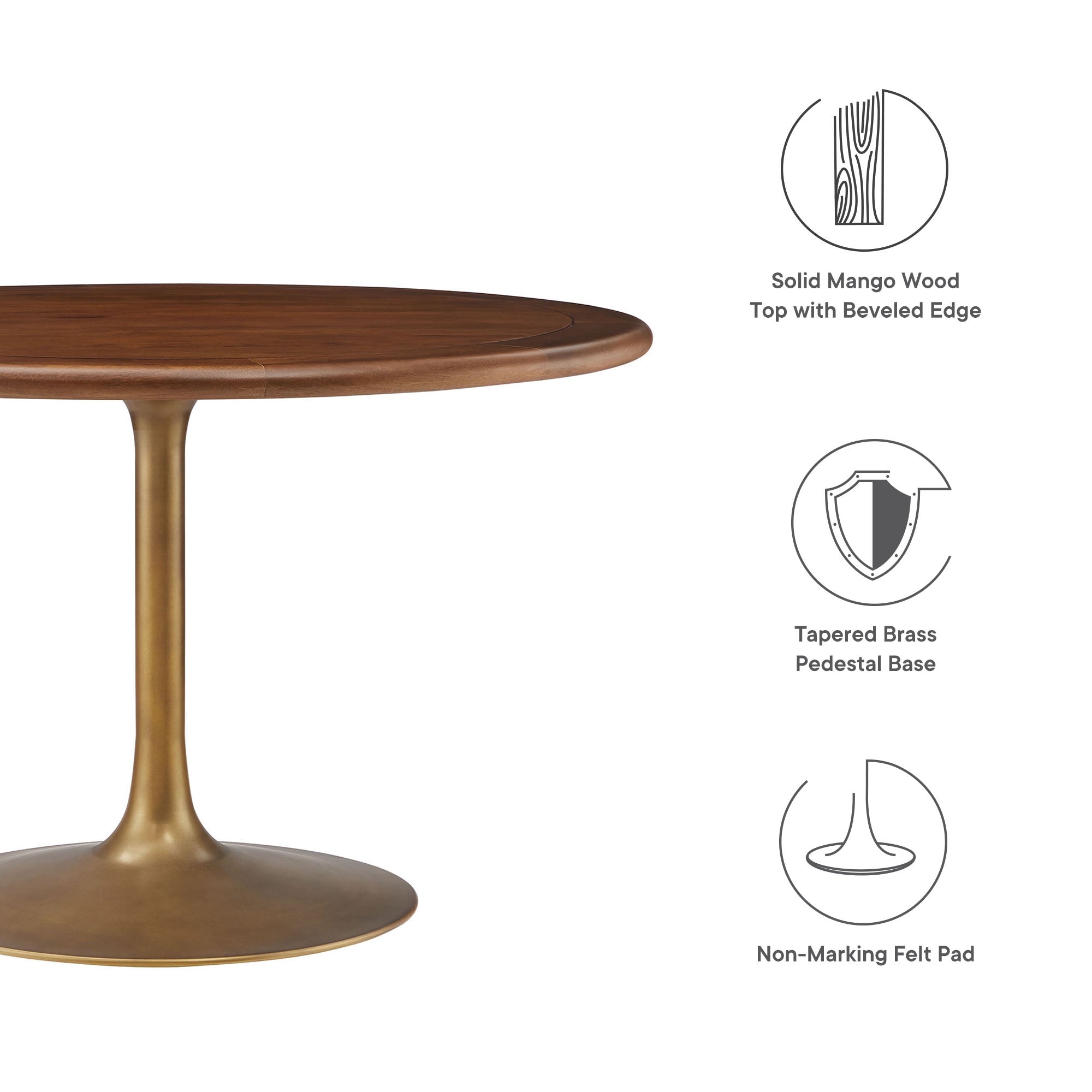 Lippa 48&quot; Round Pedestal Solid Wood and Metal Dining Table By HouseBean