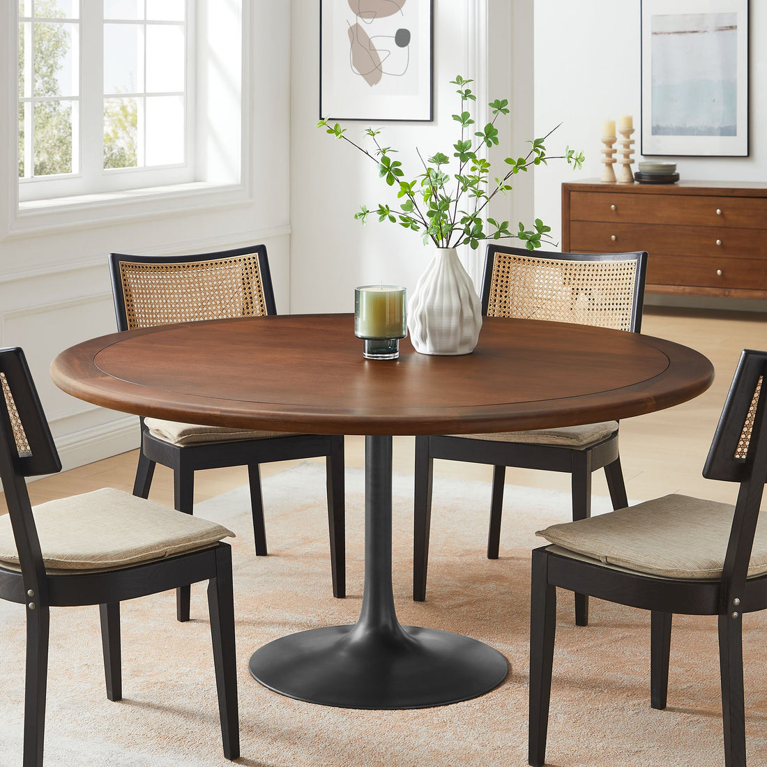 Lippa 60&quot; Round Pedestal Solid Wood and Metal Dining Table By HouseBean