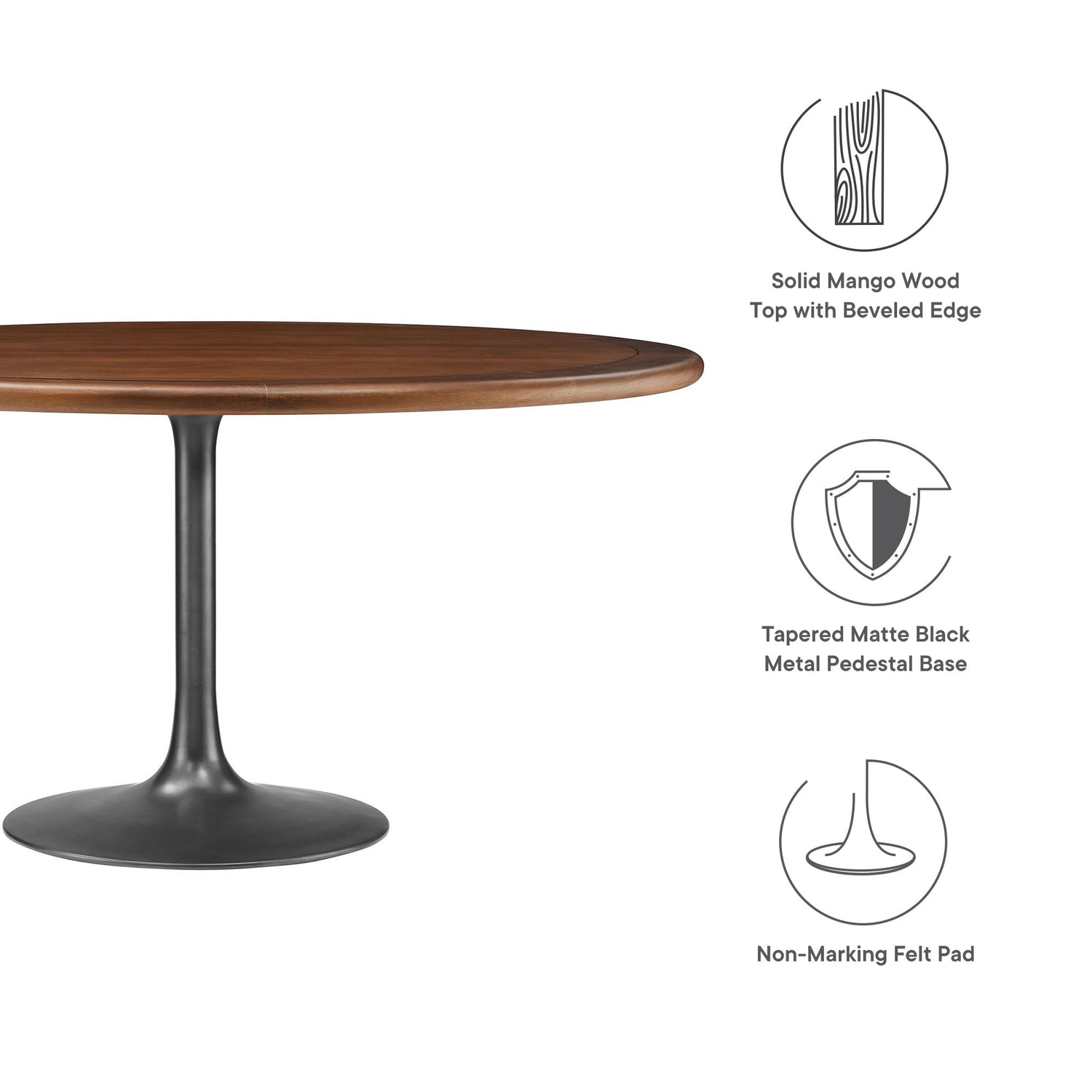 Lippa 60&quot; Round Pedestal Solid Wood and Metal Dining Table By HouseBean