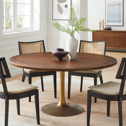 Lippa 60&quot; Round Pedestal Solid Wood and Metal Dining Table By HouseBean