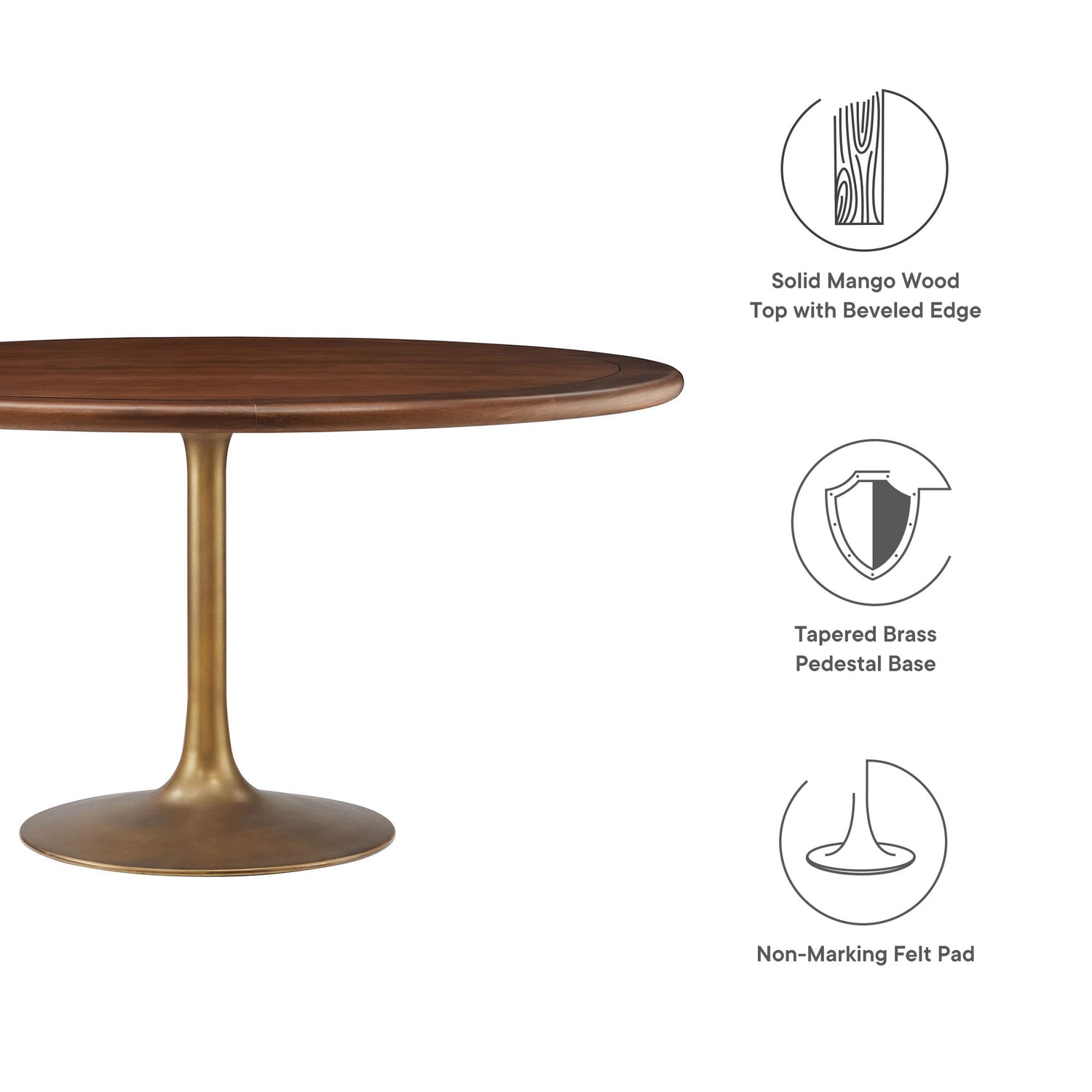 Lippa 60&quot; Round Pedestal Solid Wood and Metal Dining Table By HouseBean