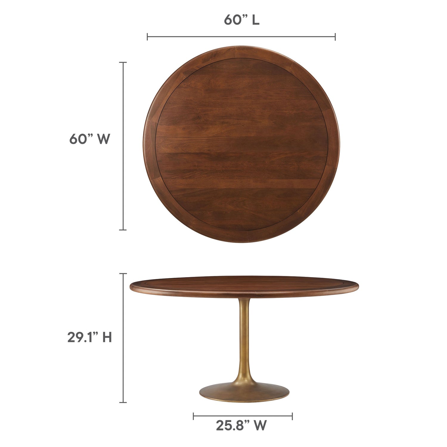 Lippa 60&quot; Round Pedestal Solid Wood and Metal Dining Table By HouseBean