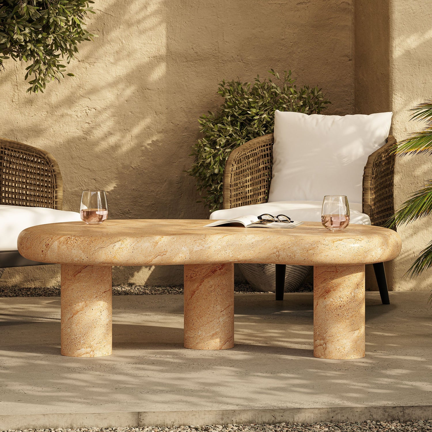 Elowen Indoor - Outdoor Patio Textured Faux Travertine Coffee Table by Modway