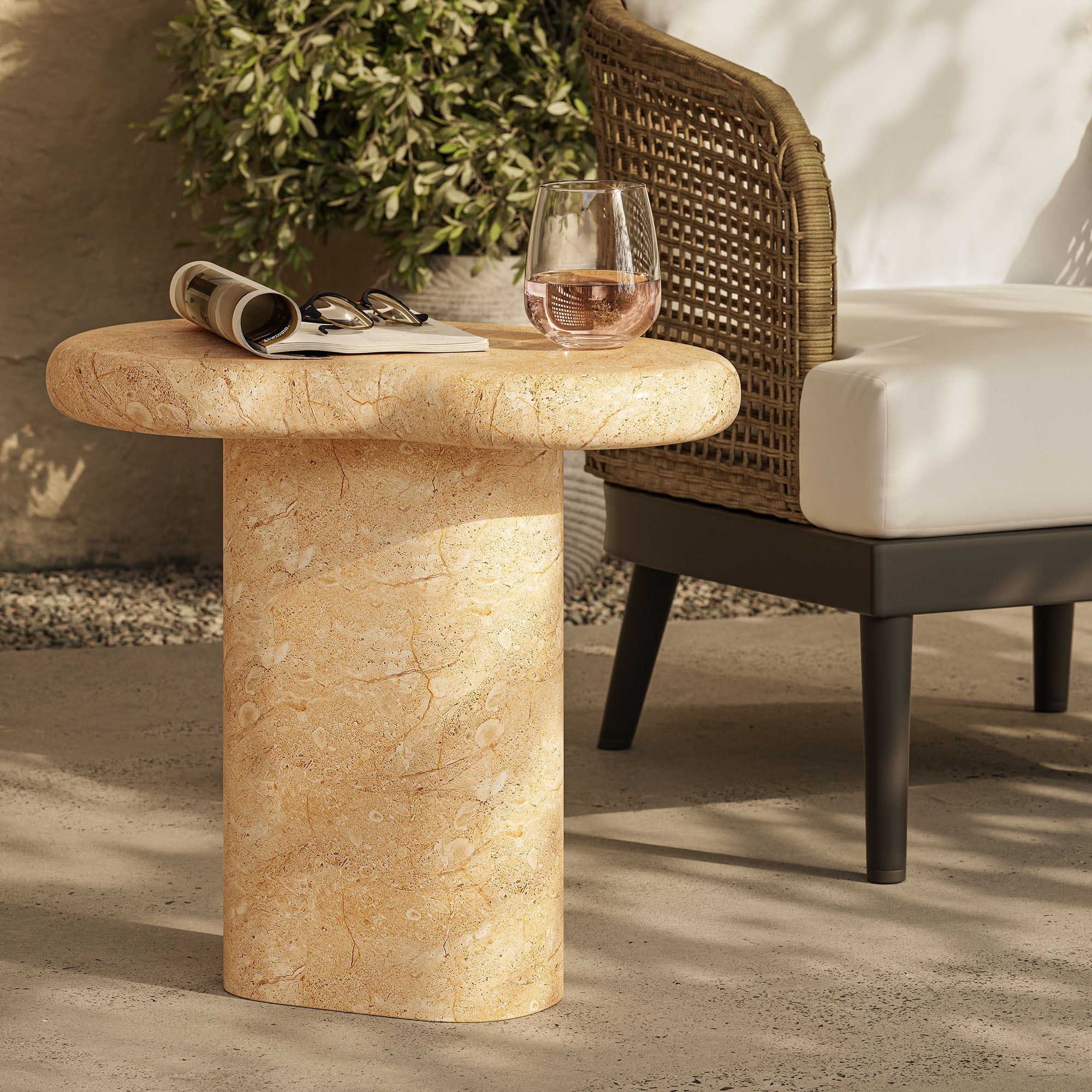 Elowen Indoor - Outdoor Patio Textured Faux Travertine Side Table by Modway