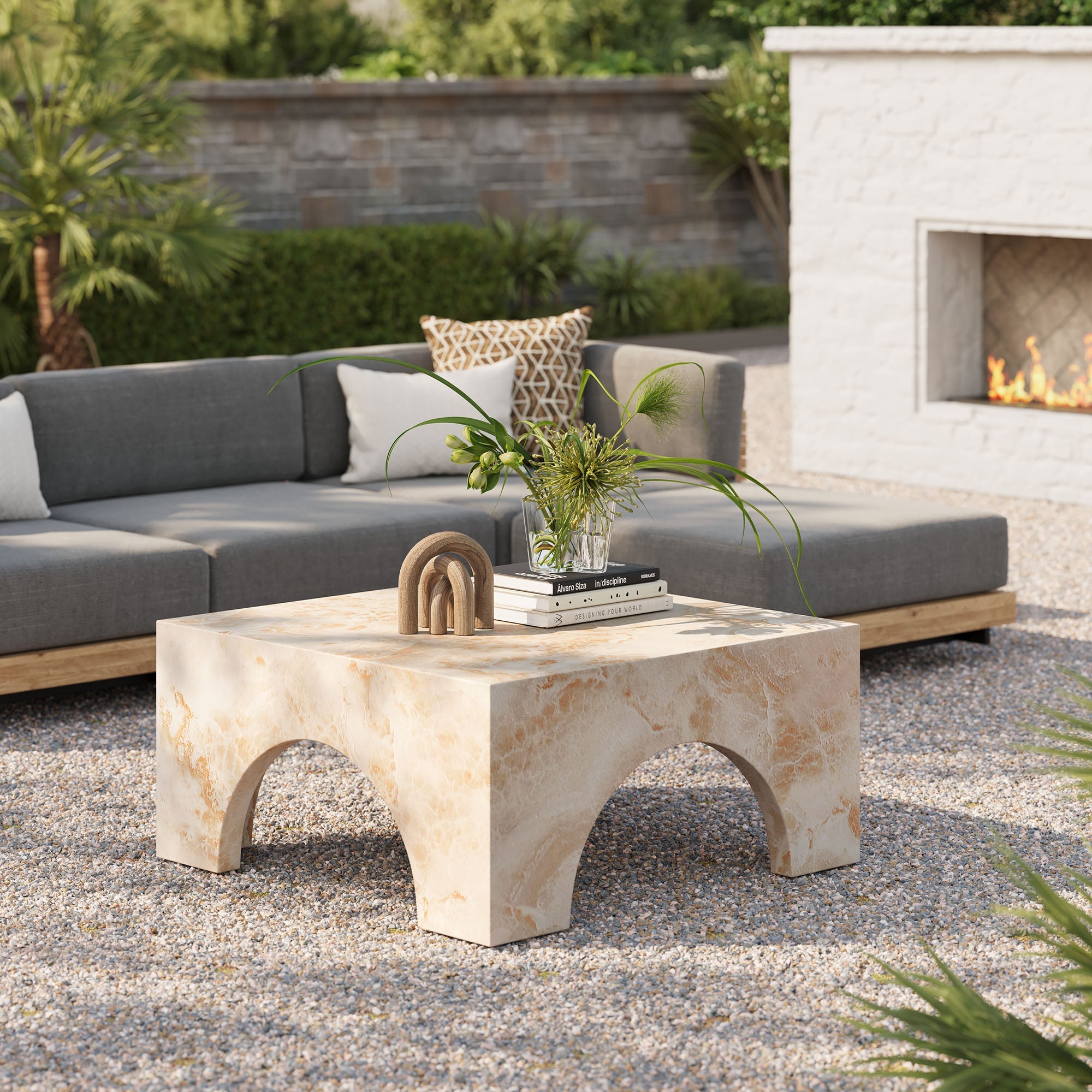 Valen Indoor - Outdoor Patio Arched Concrete Coffee Table by Modway