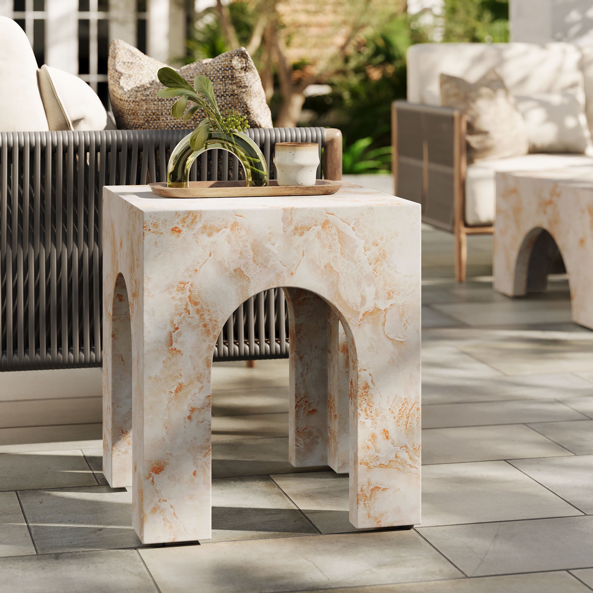 Valen Square Indoor - Outdoor Patio Arched Concrete Side Table by Modway