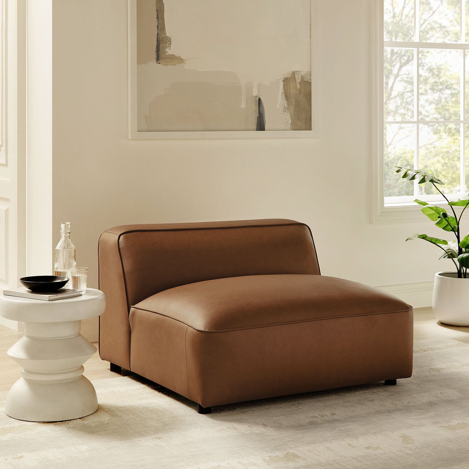 Auren Upholstered Vegan Leather Modular Armless Chair by Modway