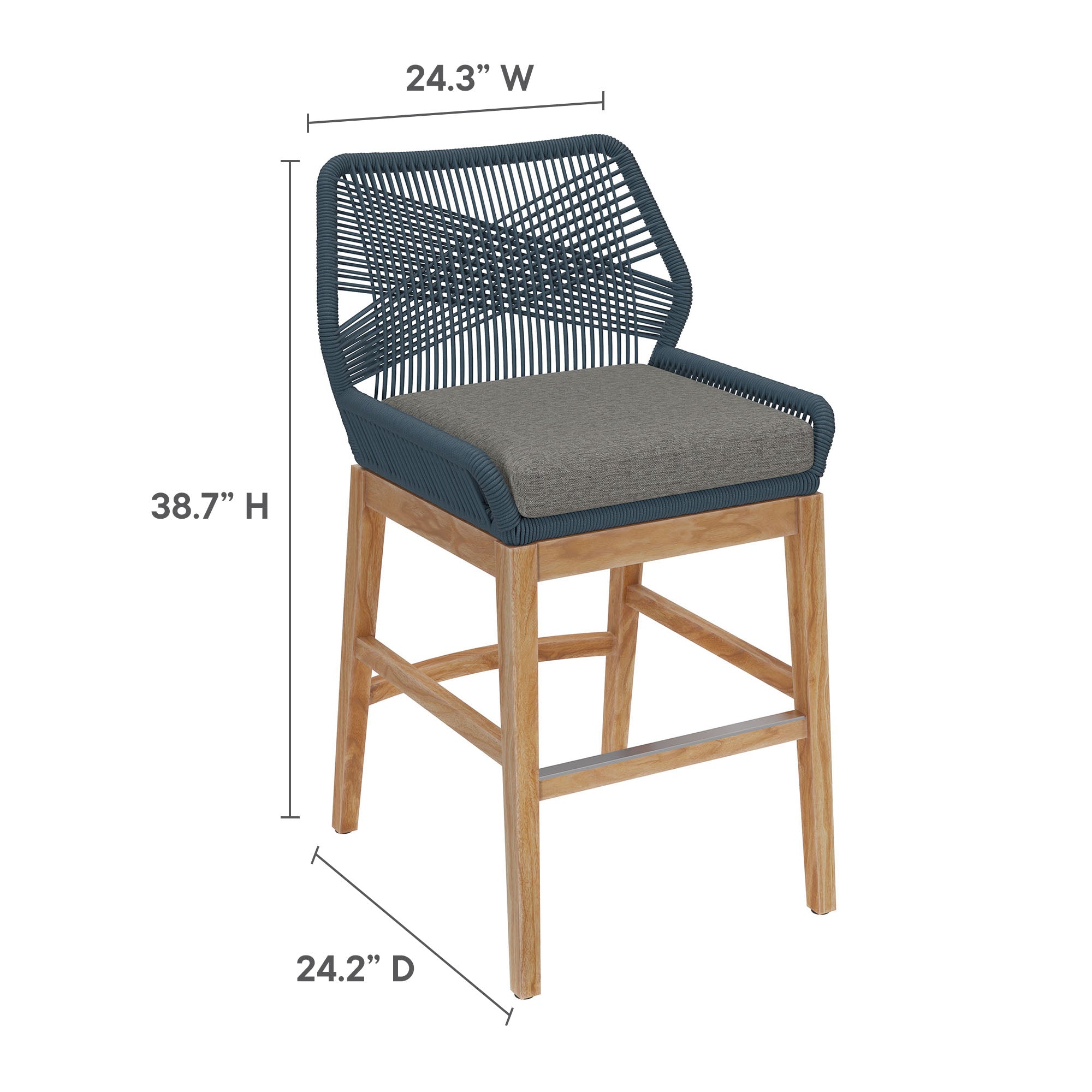 Wellspring Outdoor Patio Teak and Rope Counter Stool By HouseBean