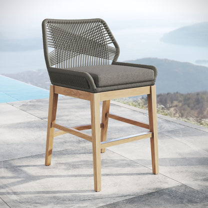 Wellspring Outdoor Patio Teak and Rope Counter Stool By HouseBean