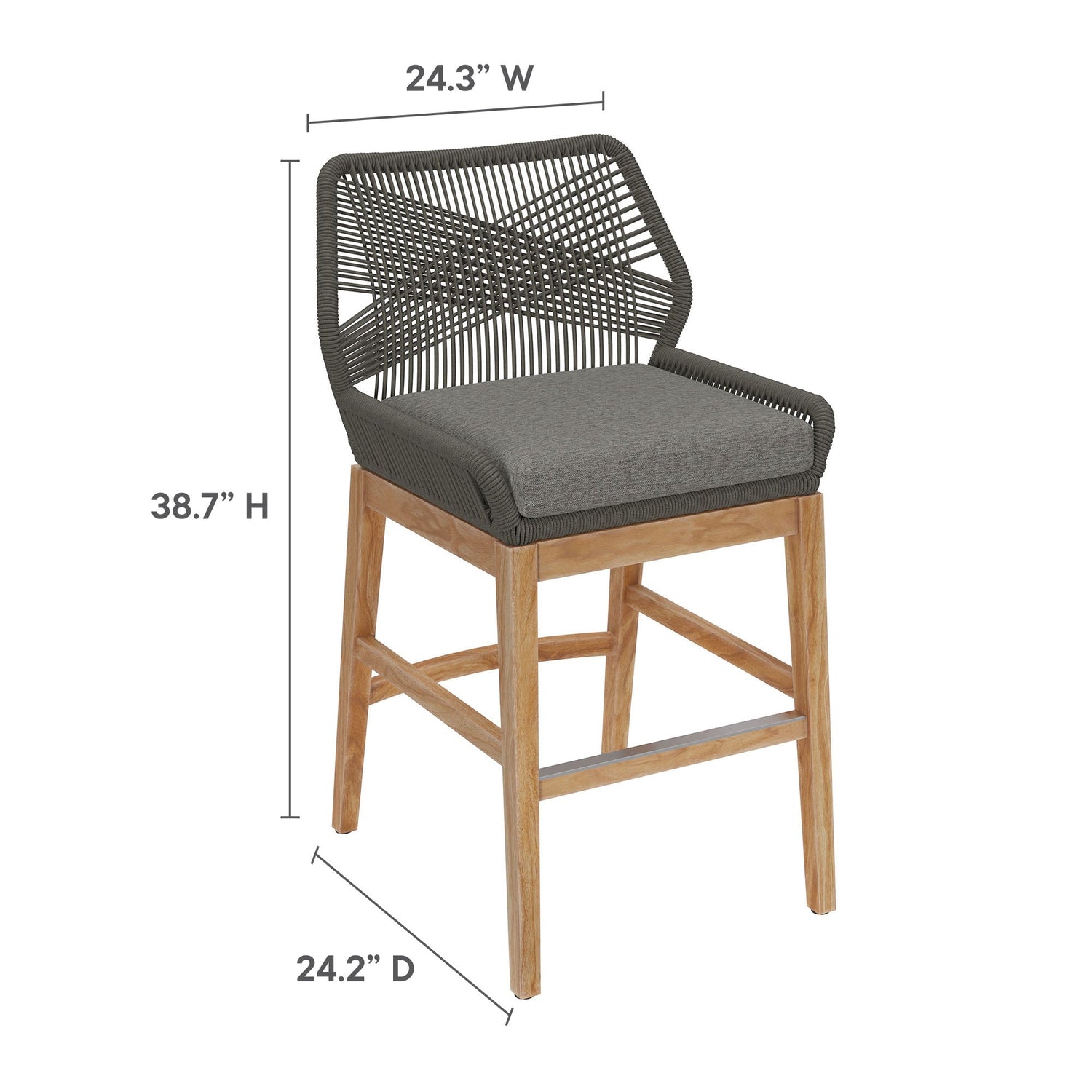 Wellspring Outdoor Patio Teak and Rope Counter Stool By HouseBean