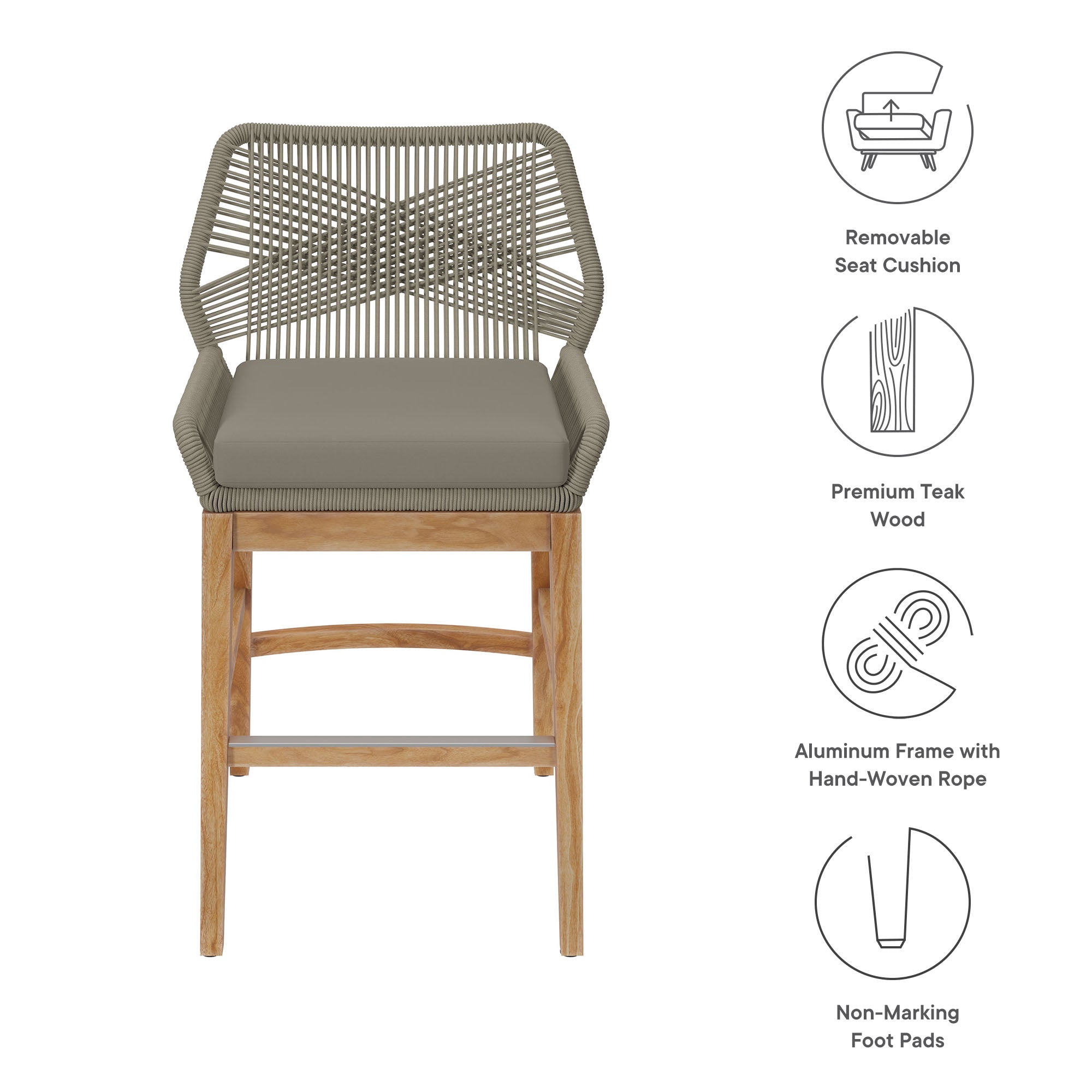 Wellspring Outdoor Patio Teak and Rope Counter Stool By HouseBean