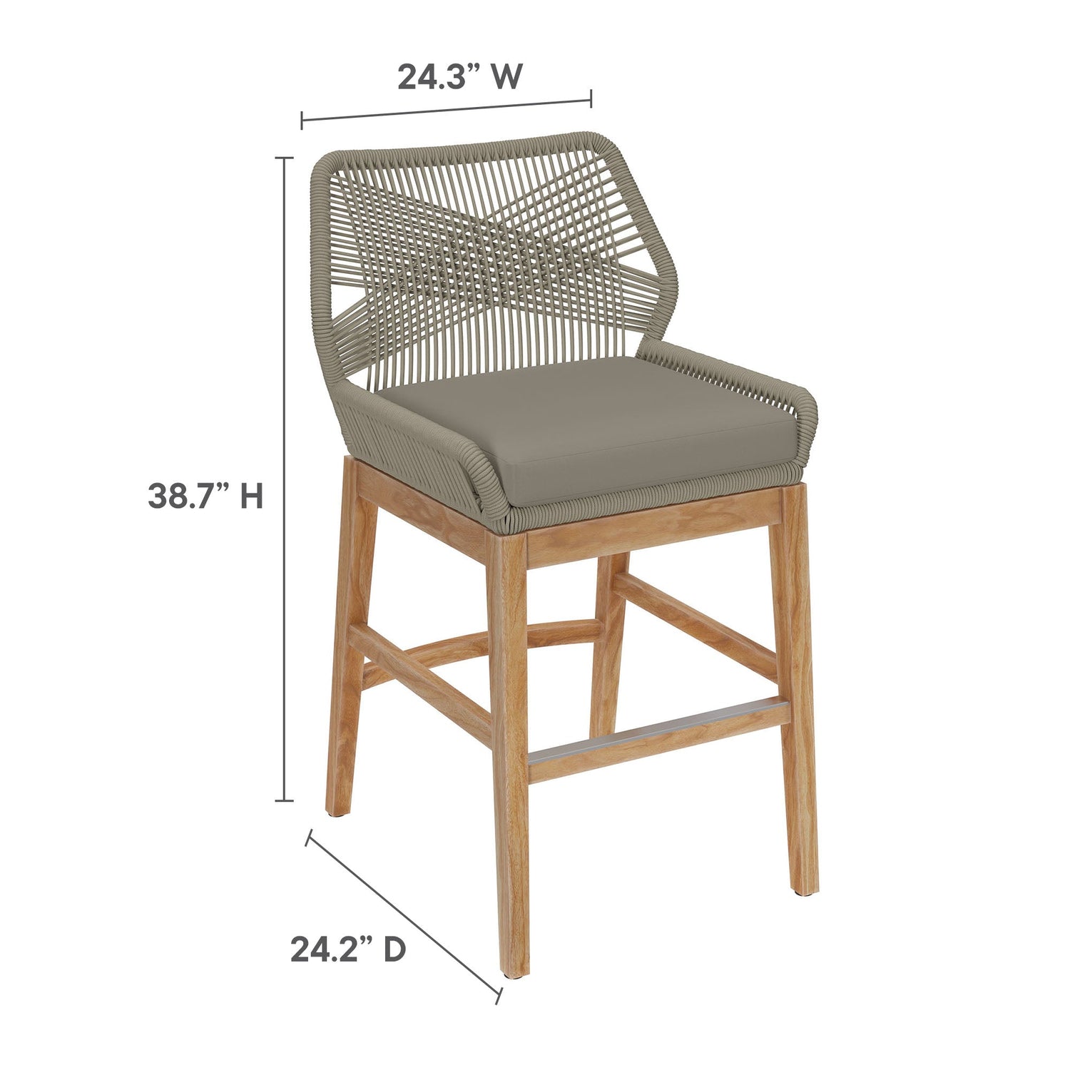 Wellspring Outdoor Patio Teak and Rope Counter Stool By HouseBean