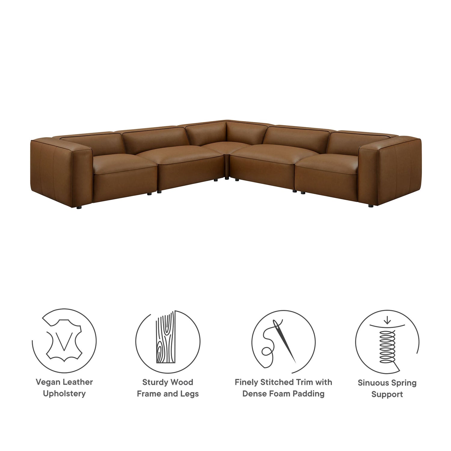 Auren 5-Piece Upholstered Vegan Leather Modular L-Shaped Sofa by Modway
