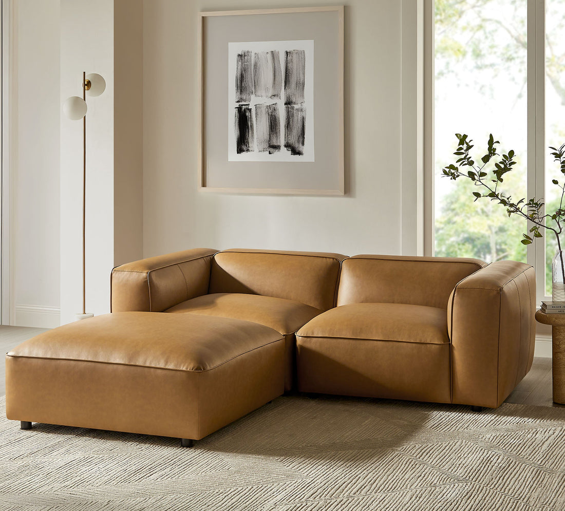 Auren 3-Piece Upholstered Vegan Leather Modular Loveseat with Ottoman by Modway