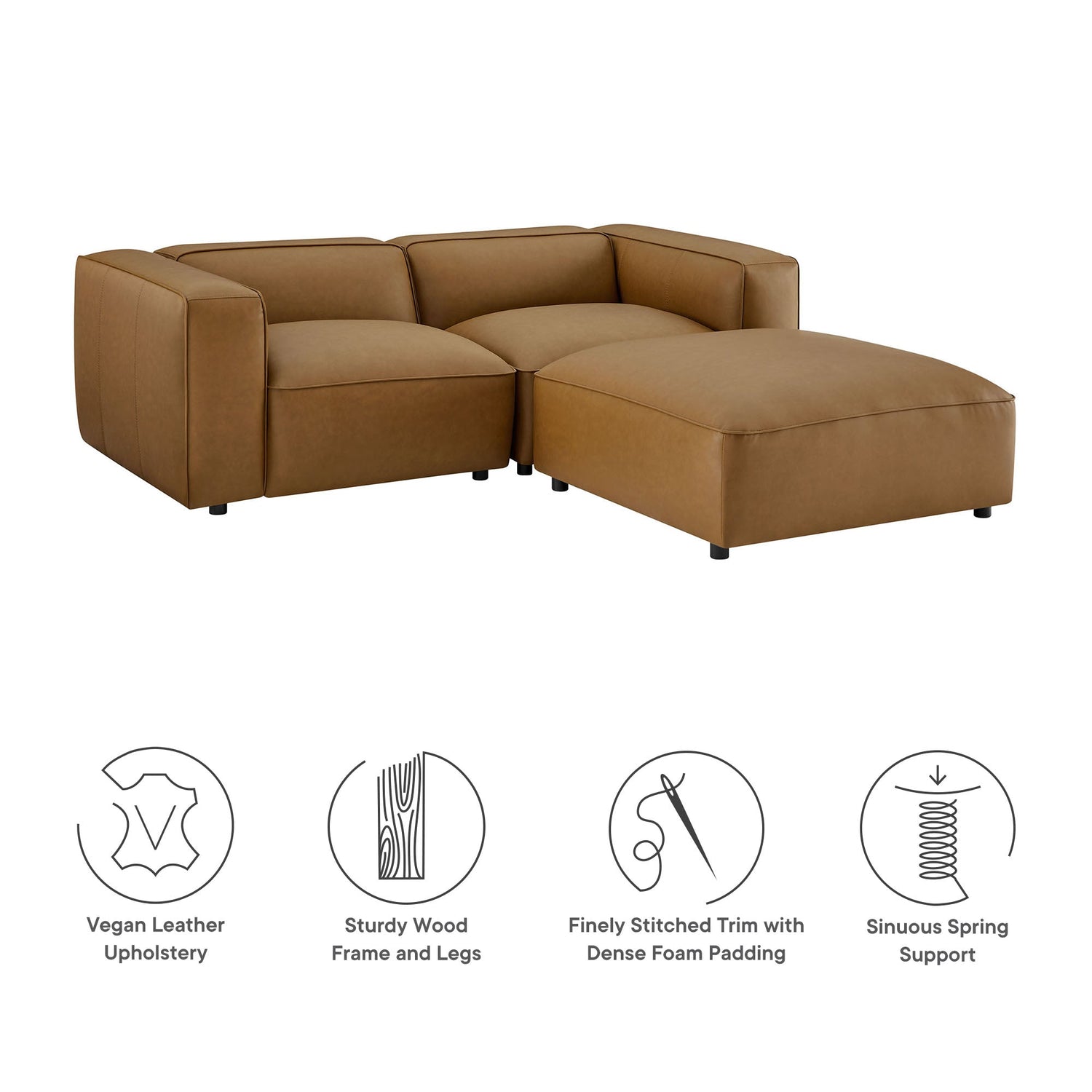 Auren 3-Piece Upholstered Vegan Leather Modular Loveseat with Ottoman by Modway