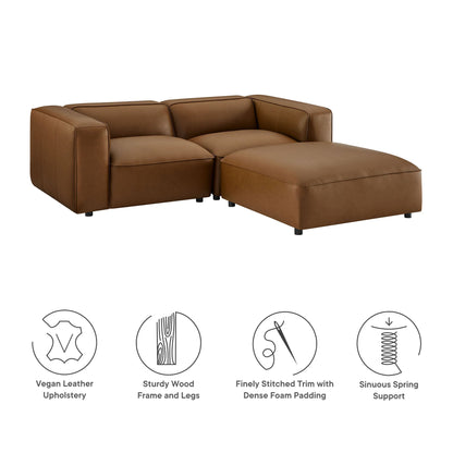 Auren 3-Piece Upholstered Vegan Leather Modular Loveseat with Ottoman by Modway