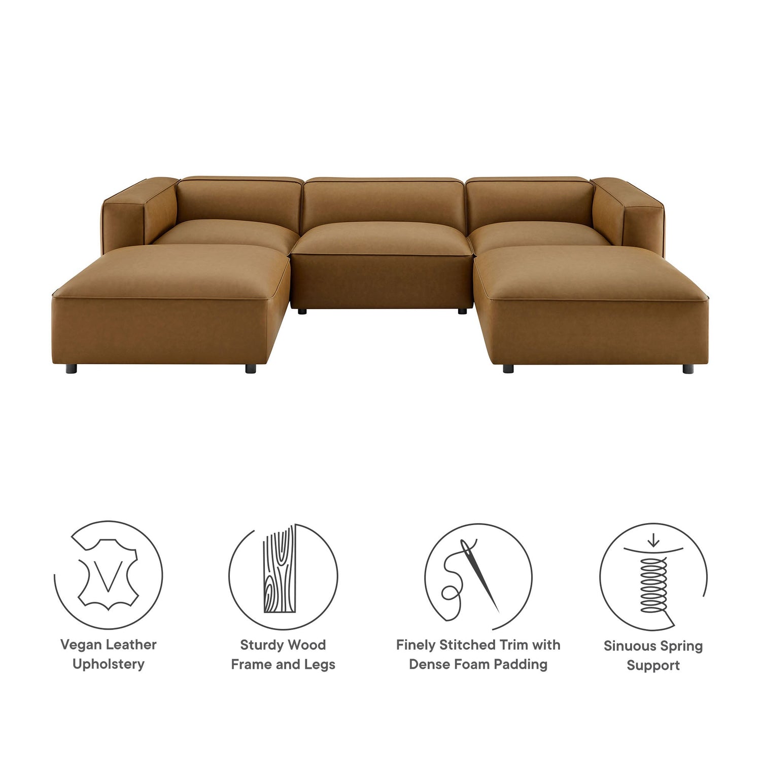 Auren 5-Piece Upholstered Vegan Leather Modular U-Shaped Sofa by Modway