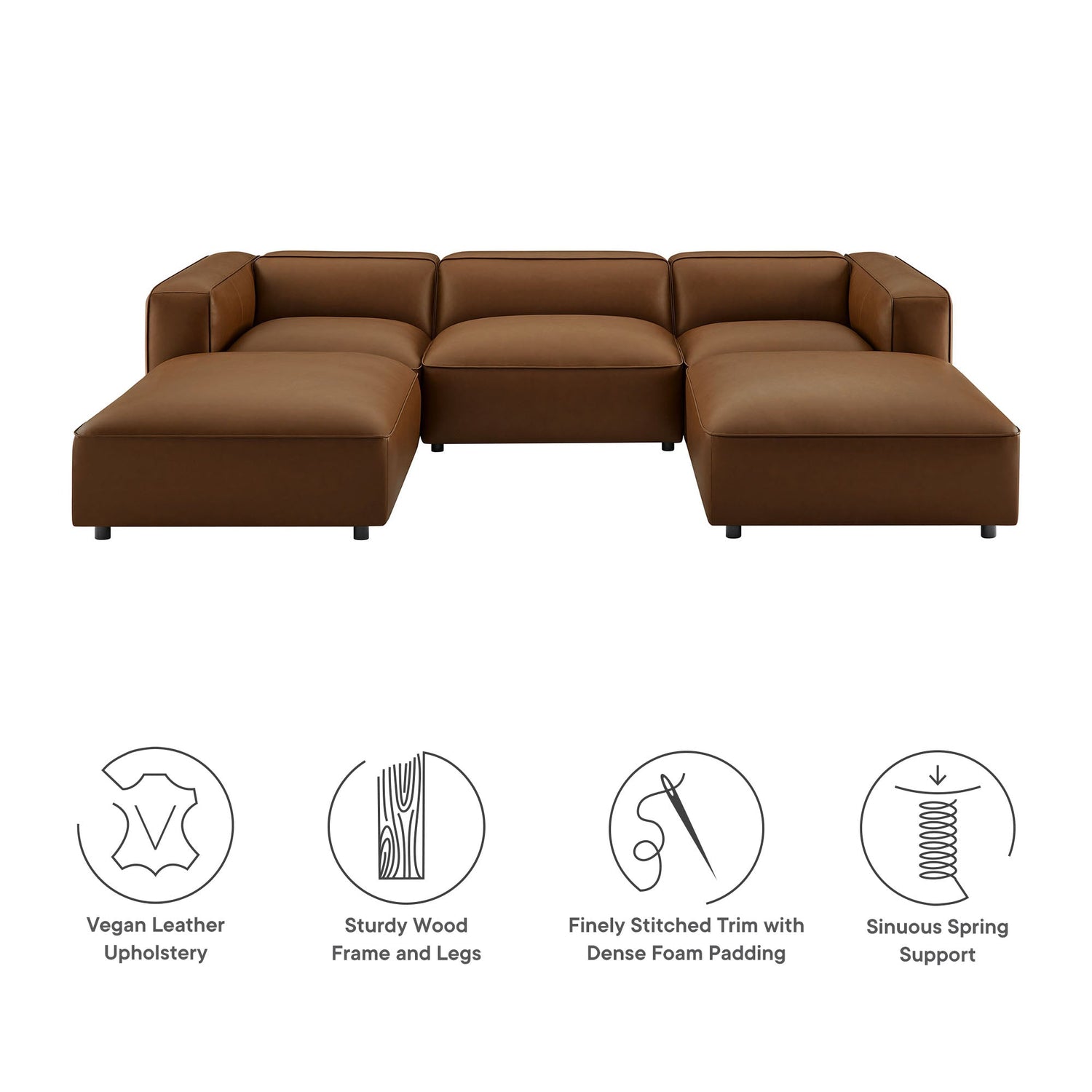 Auren 5-Piece Upholstered Vegan Leather Modular U-Shaped Sofa by Modway