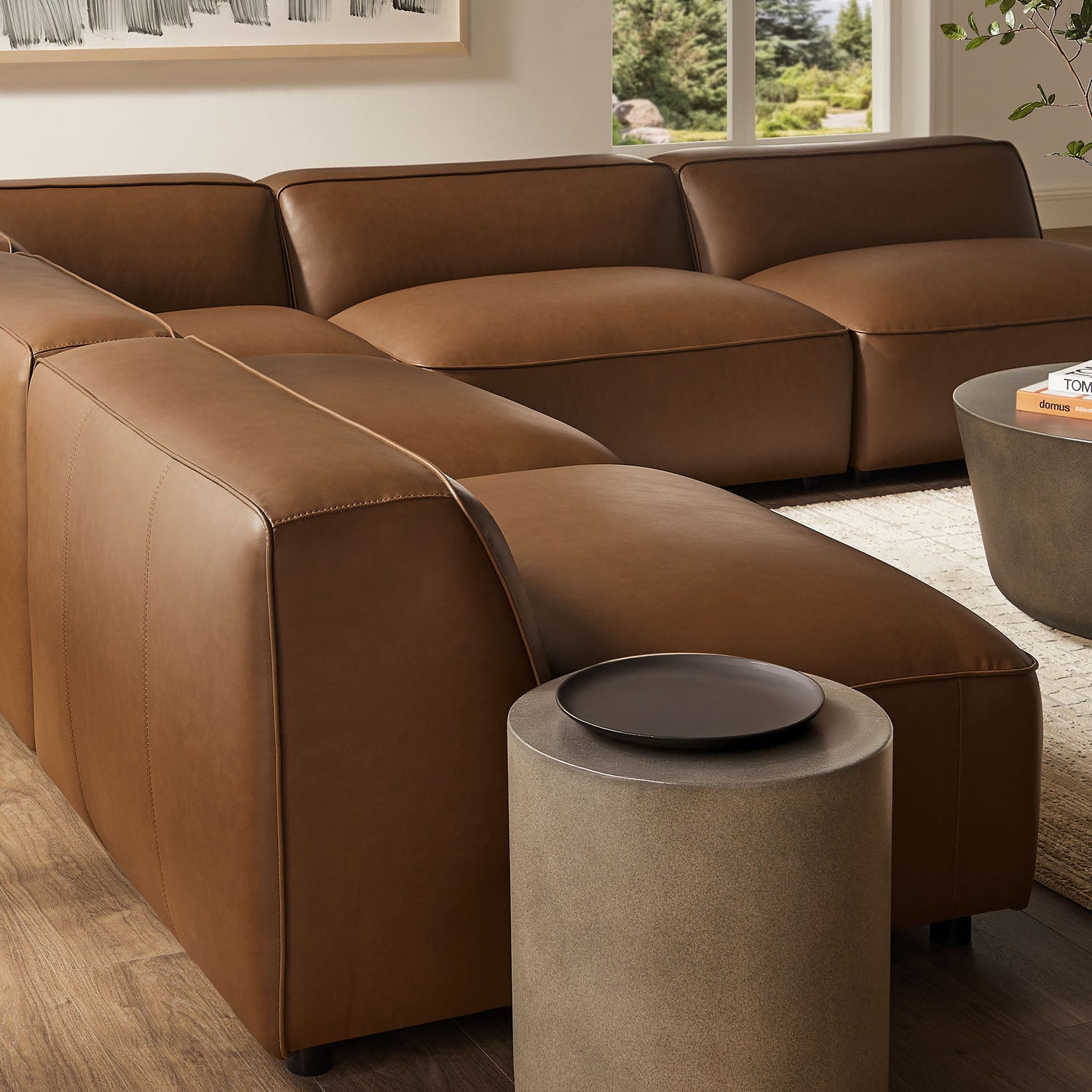 Auren 5-Piece Upholstered Armless L-Shaped Vegan Leather Modular Sofa by Modway