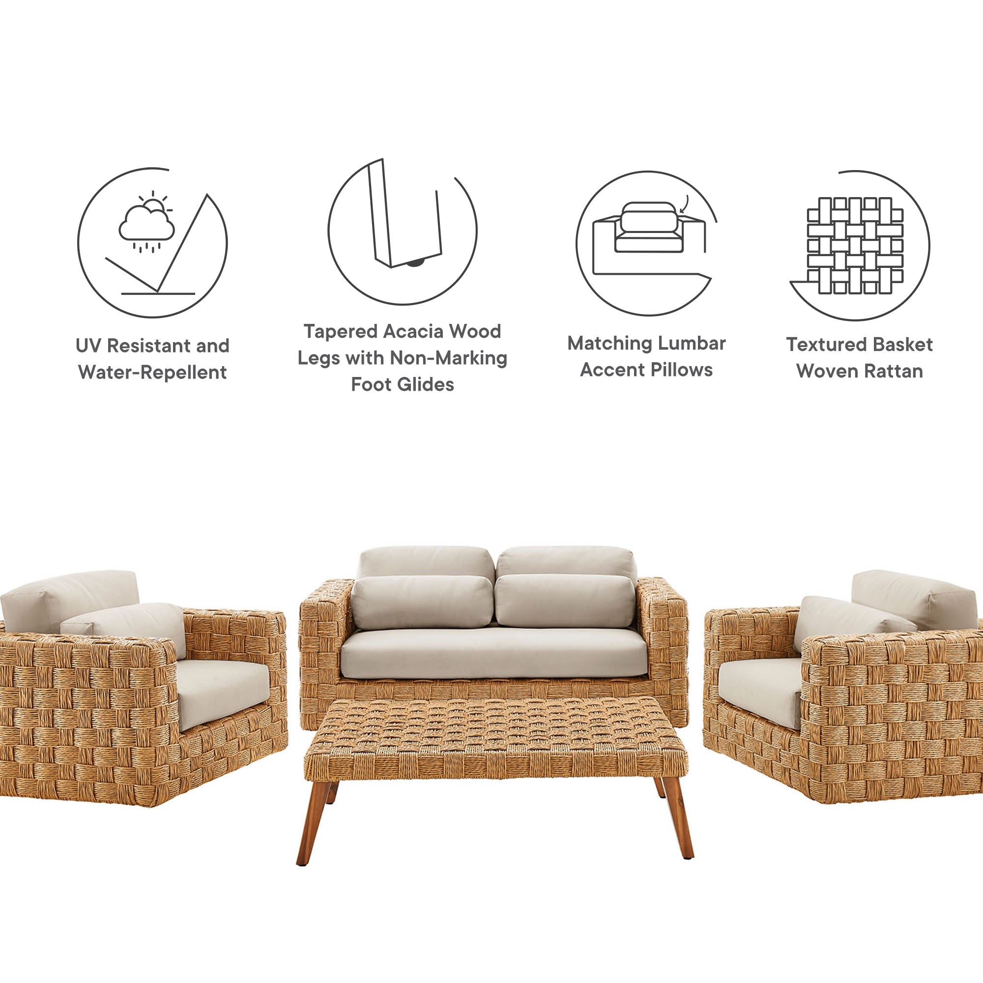 Thames  4-Piece Outdoor Patio Wicker Rattan Furniture Set