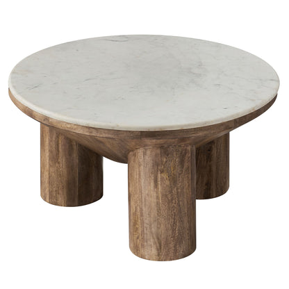 Ellison 33&quot; Round Wood Coffee Table With Marble Top by Modway