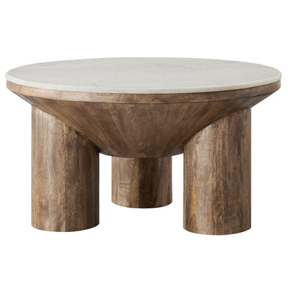 Ellison 33&quot; Round Wood Coffee Table With Marble Top by Modway