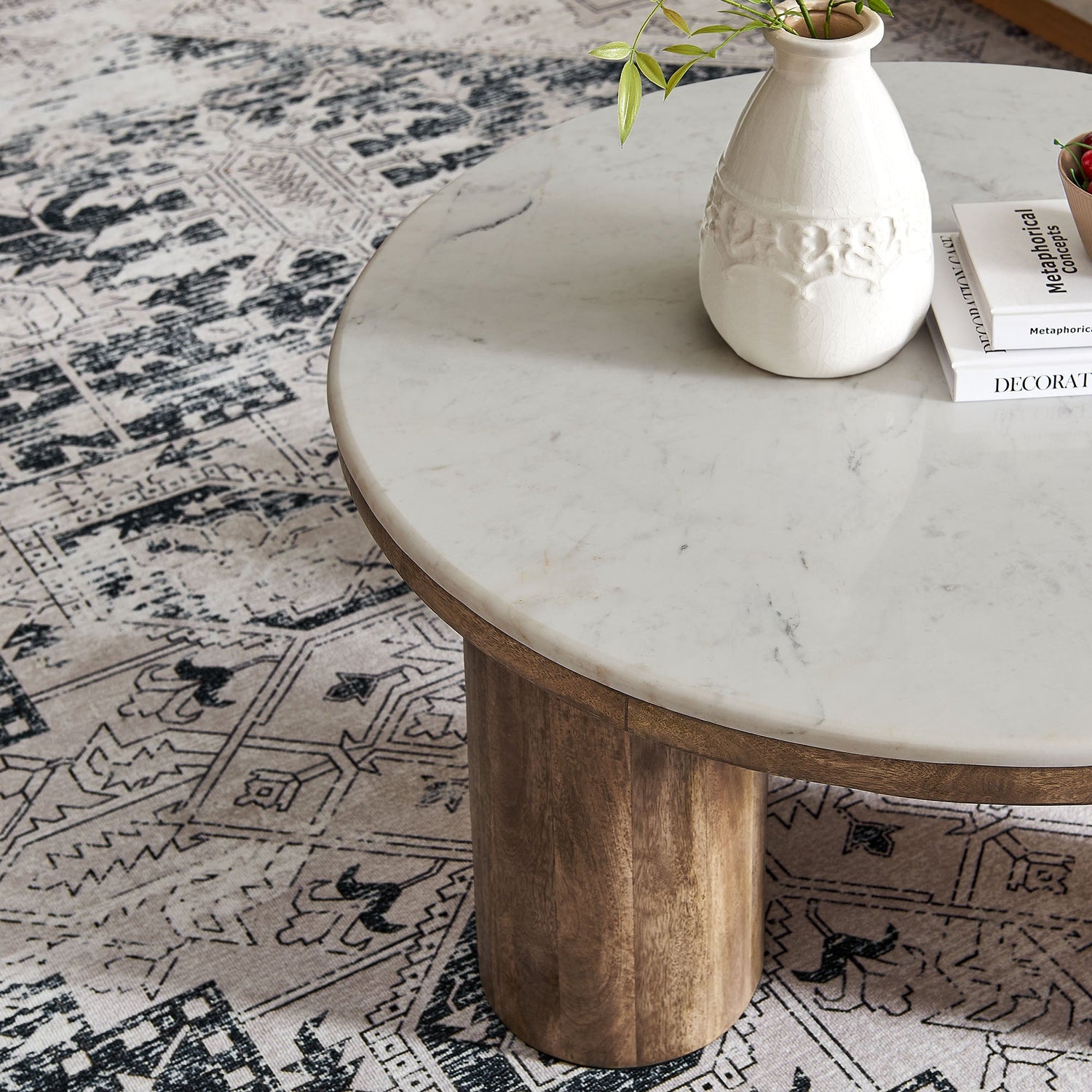 Ellison 33&quot; Round Wood Coffee Table With Marble Top by Modway