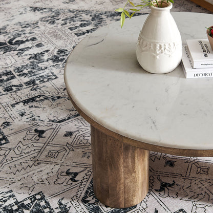Ellison 33&quot; Round Wood Coffee Table With Marble Top by Modway