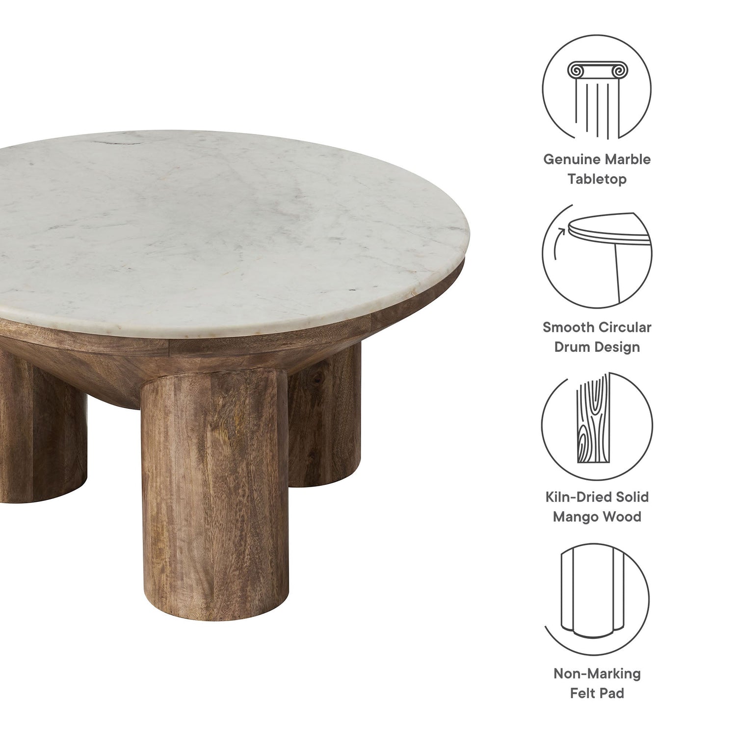 Ellison 33&quot; Round Wood Coffee Table With Marble Top by Modway