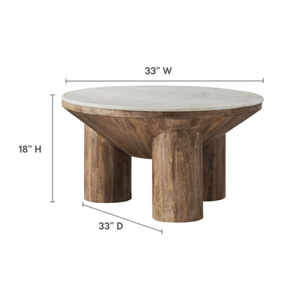 Ellison 33&quot; Round Wood Coffee Table With Marble Top by Modway