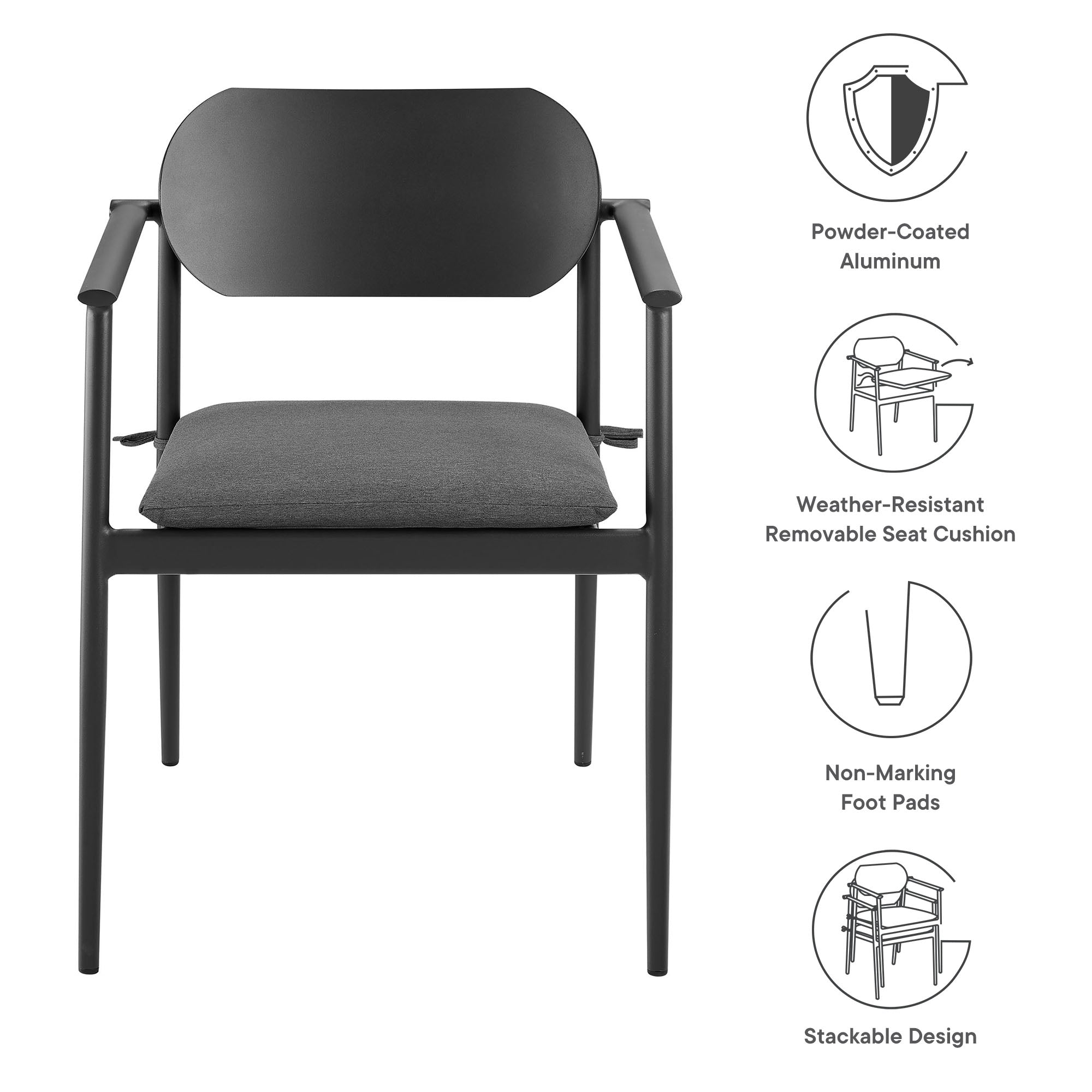 Aeris Stackable Outdoor Patio Aluminum Dining Armchair Set of 2 by Modway