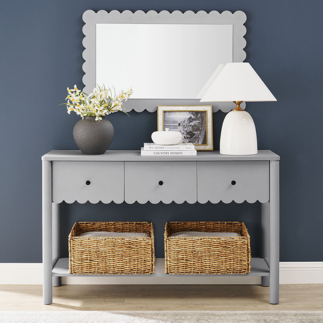 Emmeline 3-Drawer Scalloped Console Table by Modway