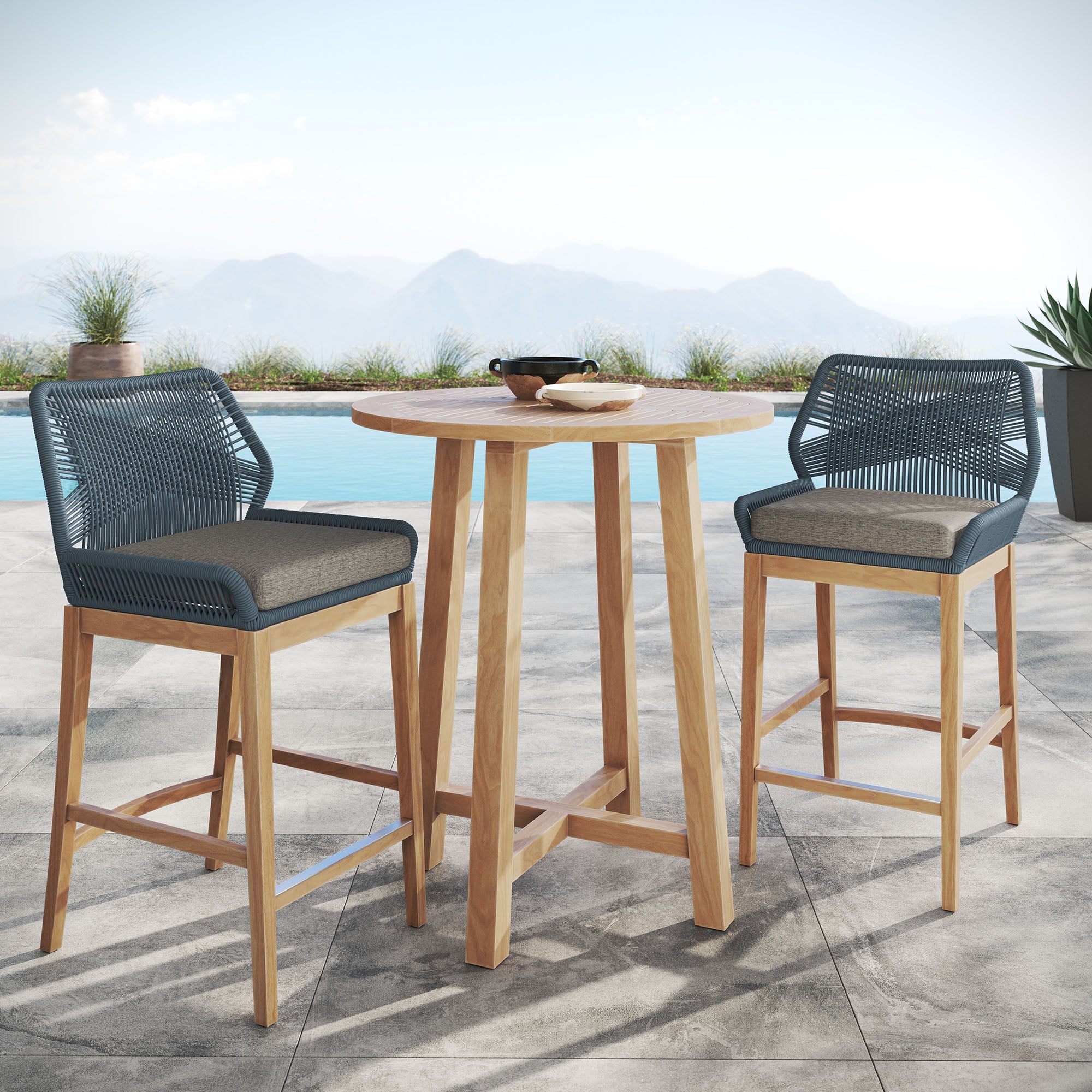 Wellspring 3-Piece Outdoor Patio Teak Wood Bar Set by Modway