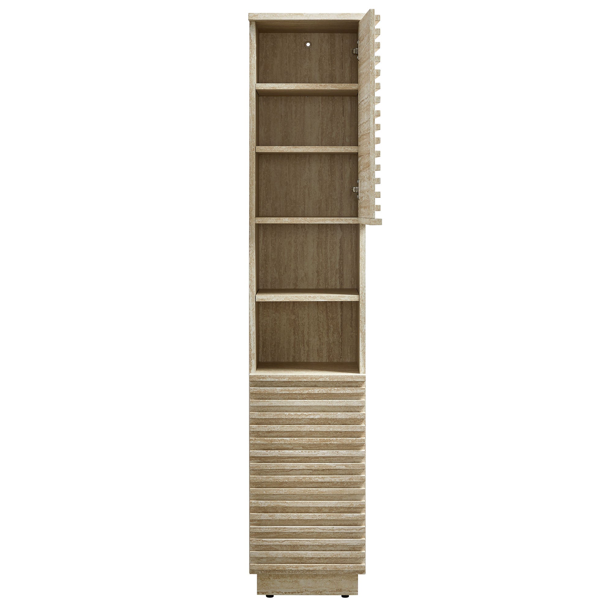 Render Tall Narrow Faux Travertine Linen Storage Cabinet By HouseBean