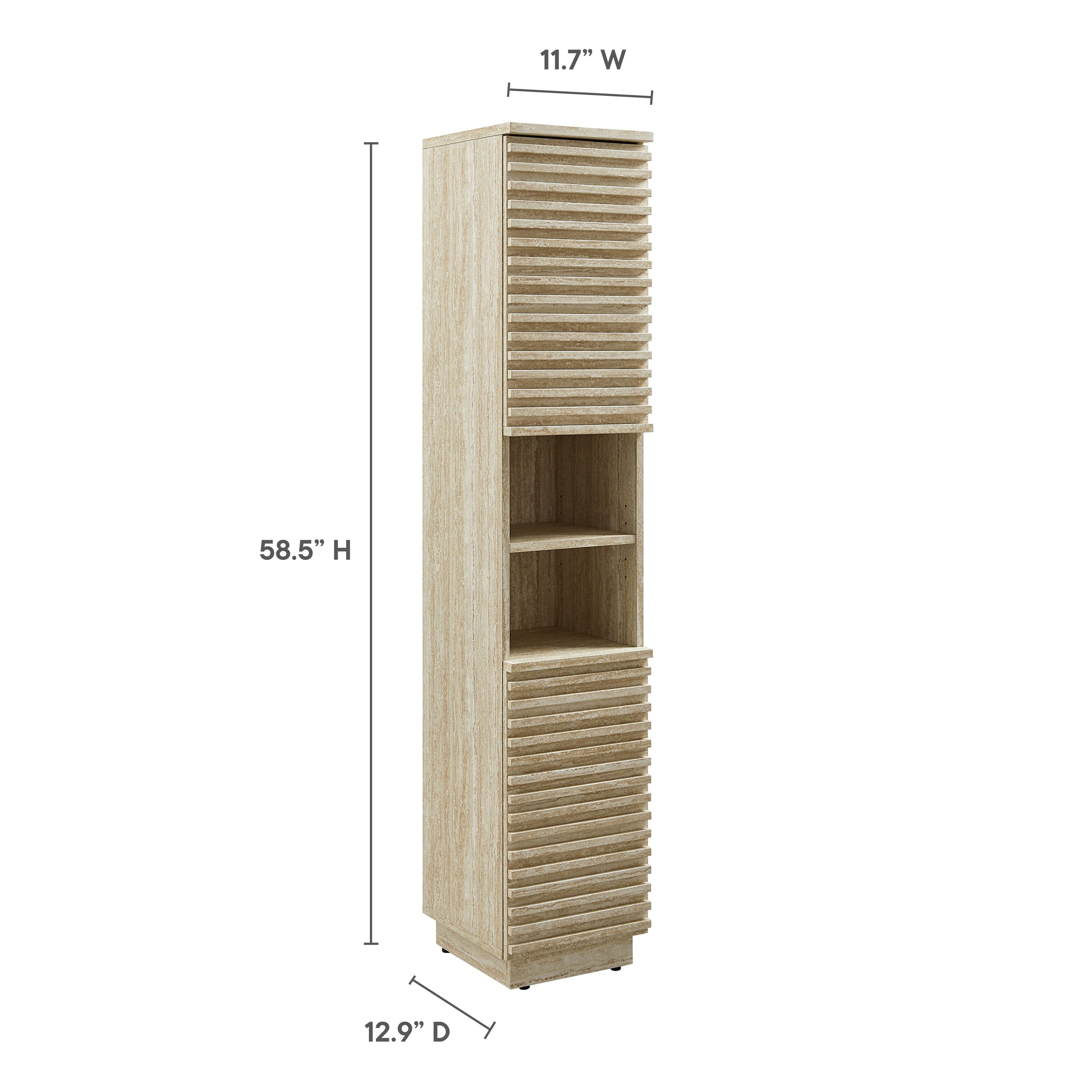 Render Tall Narrow Faux Travertine Linen Storage Cabinet By HouseBean