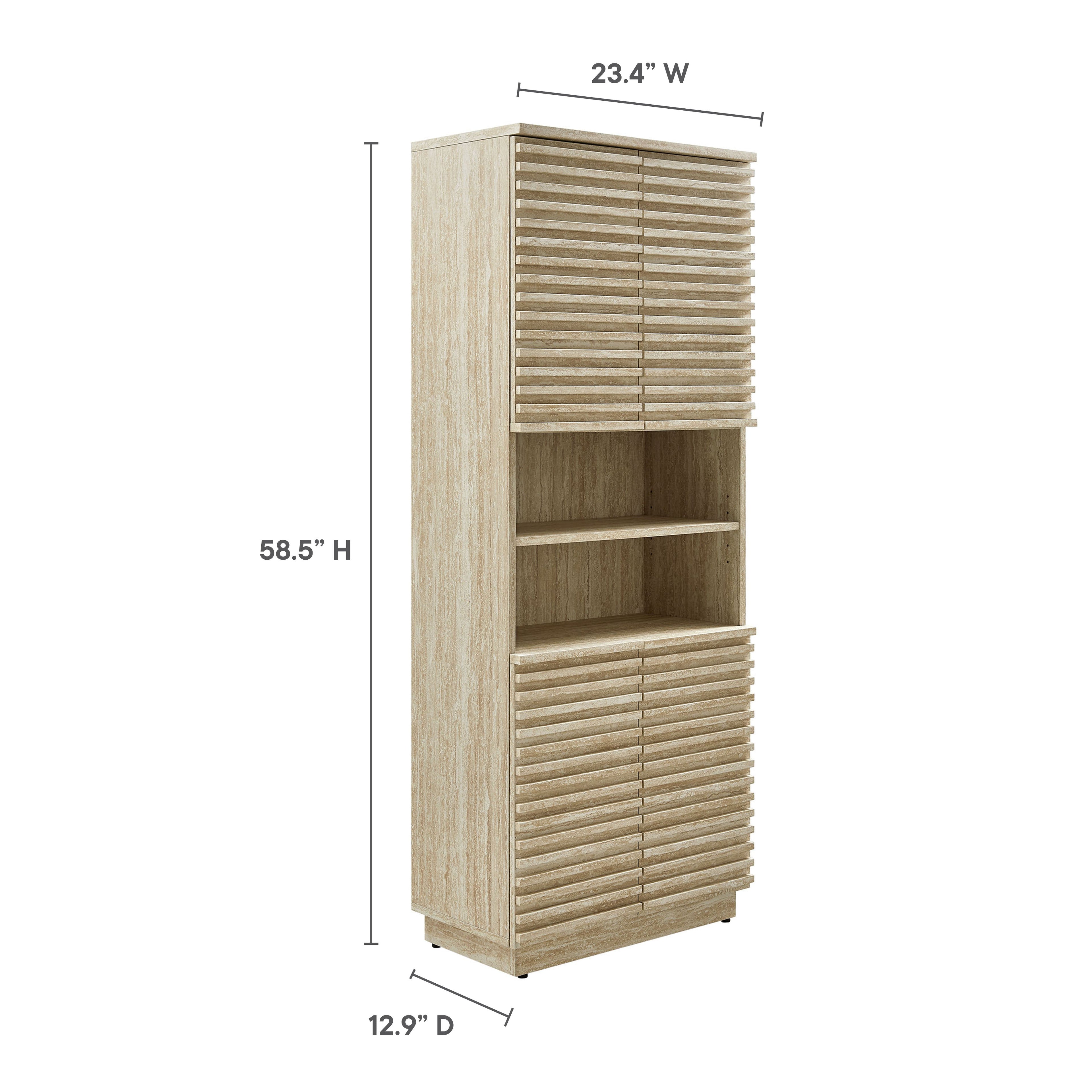 Render Tall Faux Travertine Linen Storage Cabinet By HouseBean