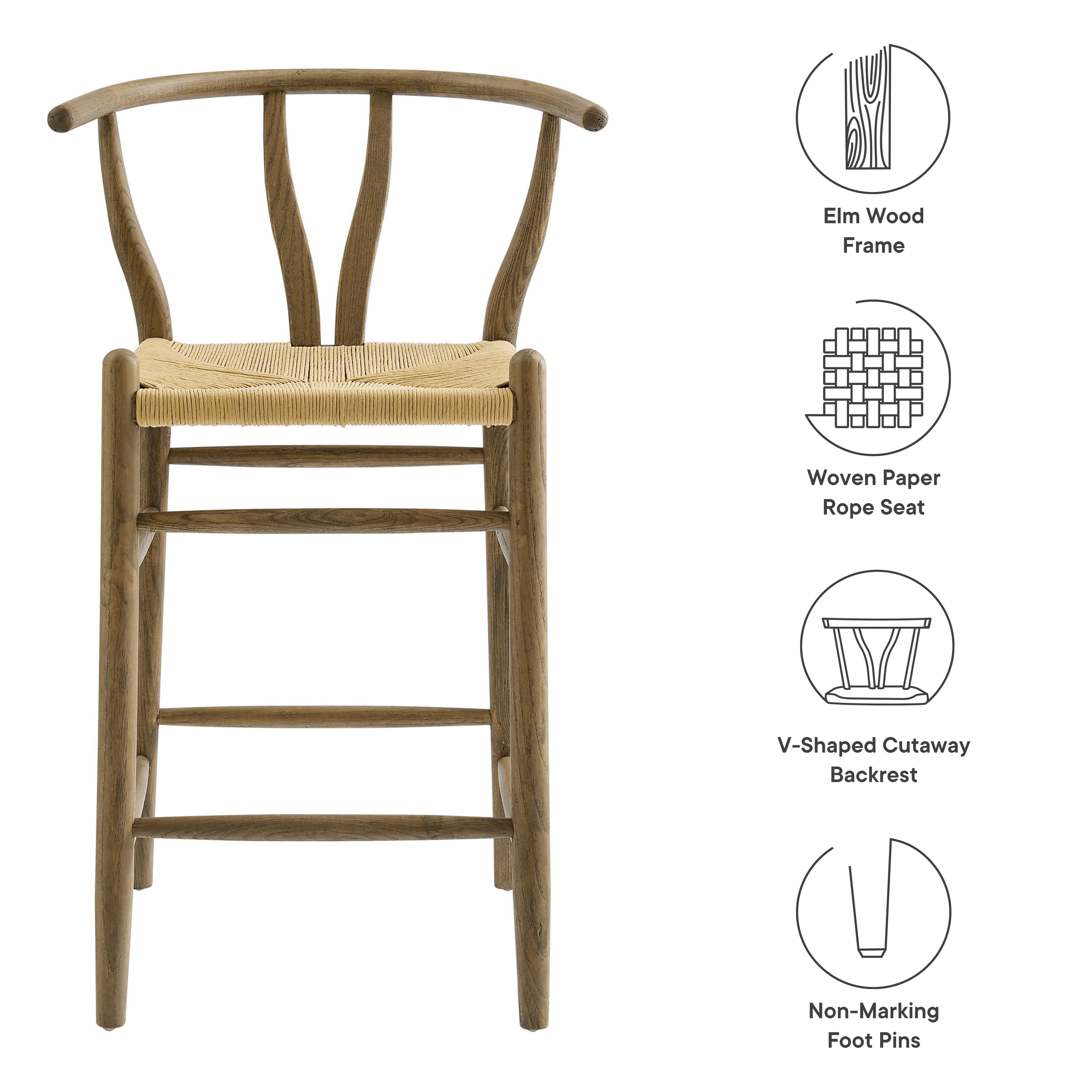 Amish Weathered Gray Teak Wood Counter Stool by Modway