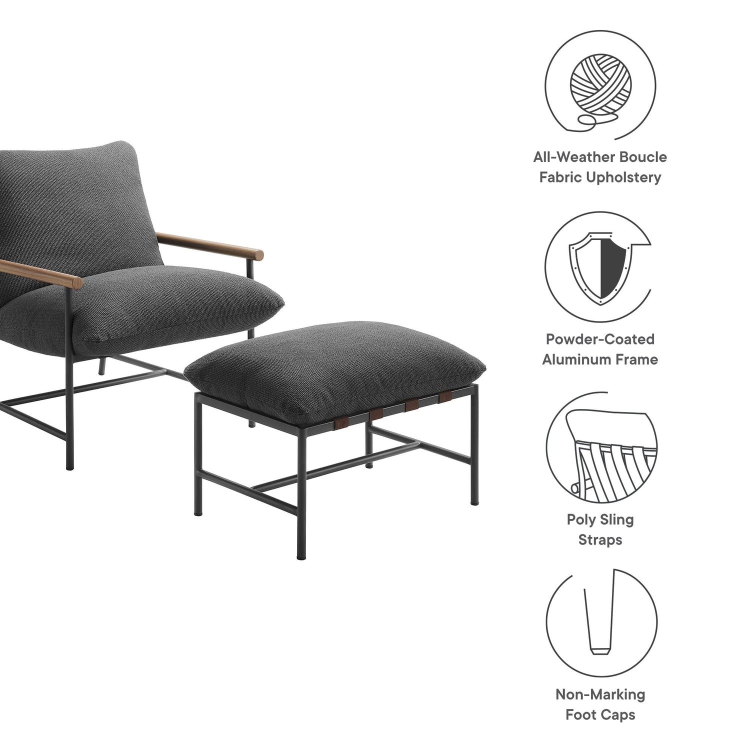 Raya Outdoor Patio Boucle Lounge Chair and Ottoman by Modway