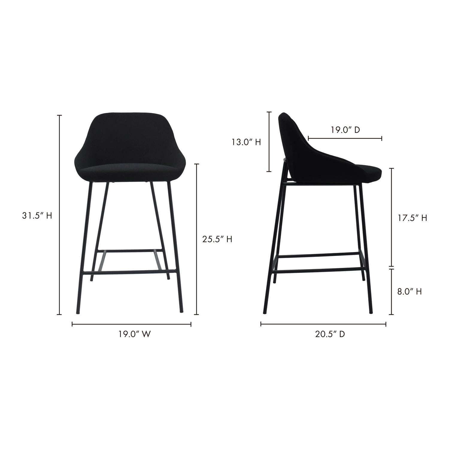 Shelby Bar Stool Black Bar Stools, Black / Steel Legs