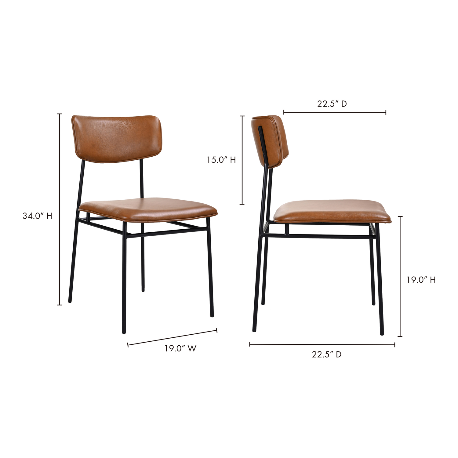 Doug Dining Chair Black - Set Of Two Dining Chairs, Black / Powder-Coated Metal Frame