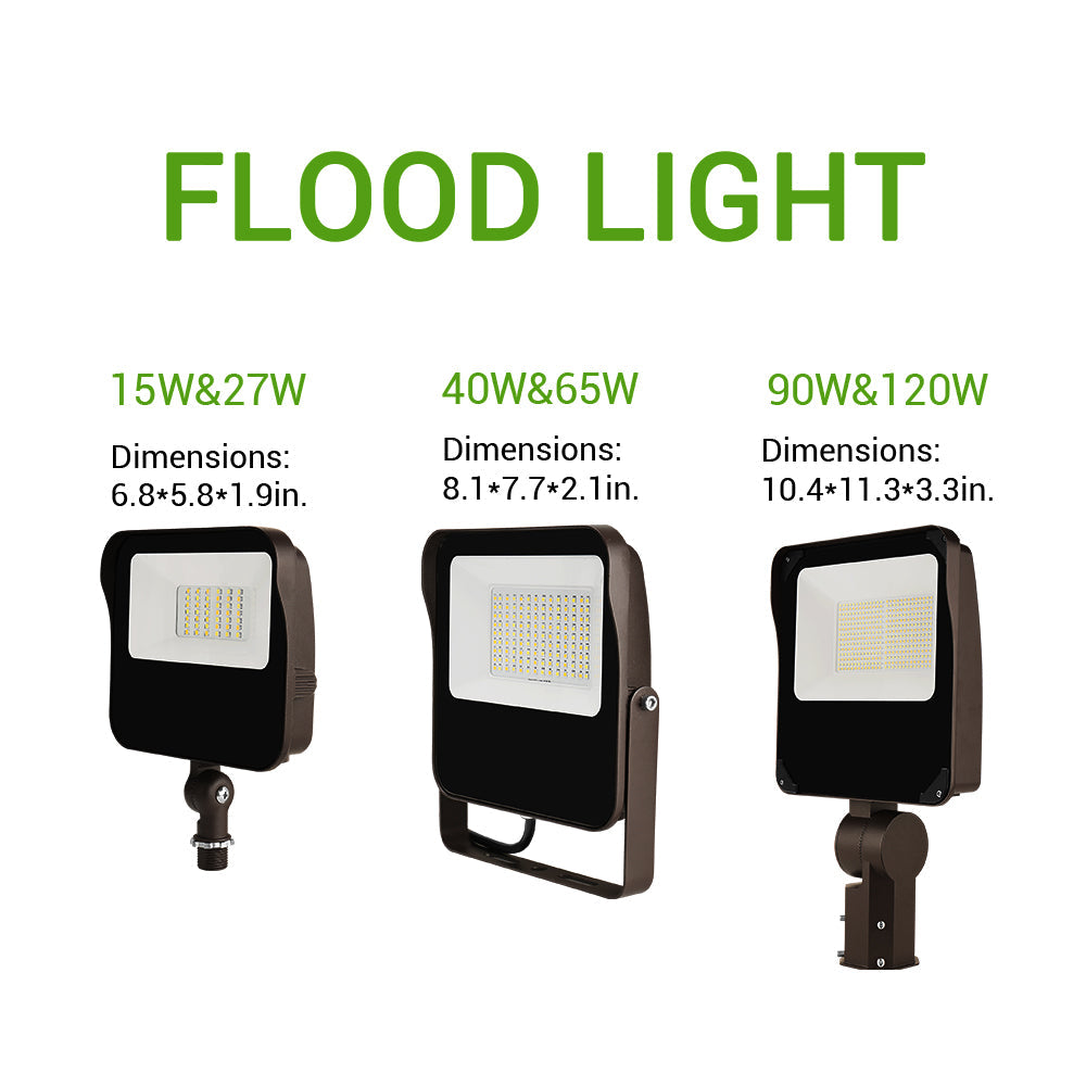 15W LED Flood Light - Knuckle Mount, CCT Changeable (3000K/4000K/5000K), 2300 Lumens, AC120-277V, 0-10V Dimmable, UL and DLC Premium Listed - Black