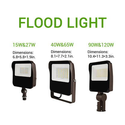 15W LED Flood Light - Knuckle Mount, CCT Changeable (3000K/4000K/5000K), 2300 Lumens, AC120-277V, 0-10V Dimmable, UL and DLC Premium Listed - Black