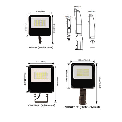 120W LED Flood Light - Yoke Mount, CCT Changeable (3000K/4000K/5000K), 19000 Lumens, AC120-277V, 0-10V Dimmable, UL and DLC Premium Listed - Black