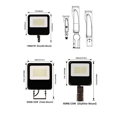 15W LED Flood Light - Knuckle Mount, CCT Changeable (3000K/4000K/5000K), 2300 Lumens, AC120-277V, 0-10V Dimmable, UL and DLC Premium Listed - Black