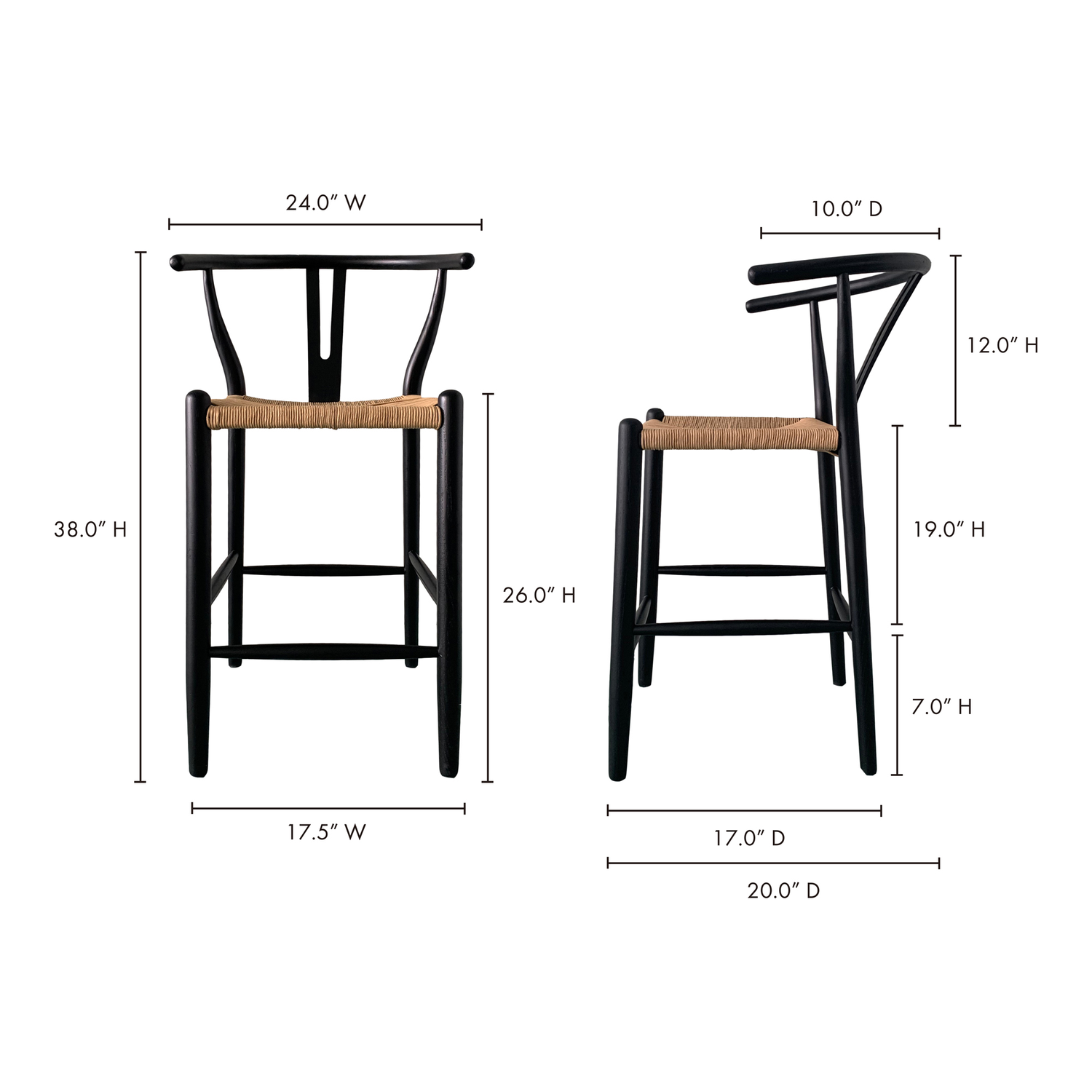 Ventana Dining Chair Black And Natural - Set Of Two Dining Chairs, Multicolor / Woven Fibre Seat