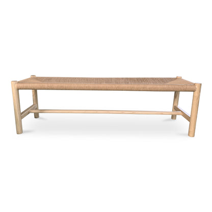 Hawthorne Large Bench Black Benches, Black / Woven Natural-Fiber Rope Seat