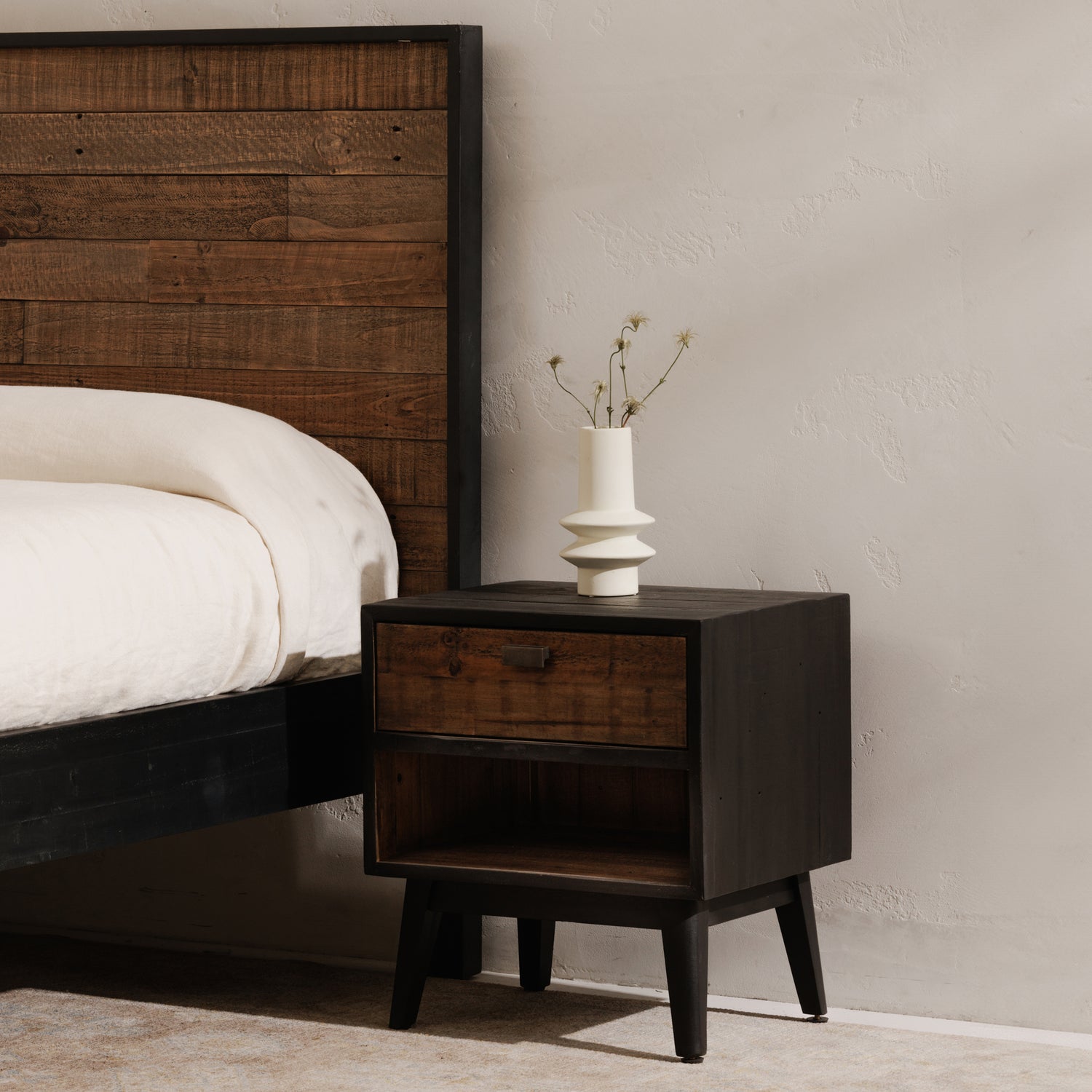 Ashford King Bed Beds, Beige / Acacia Veneer, MDF