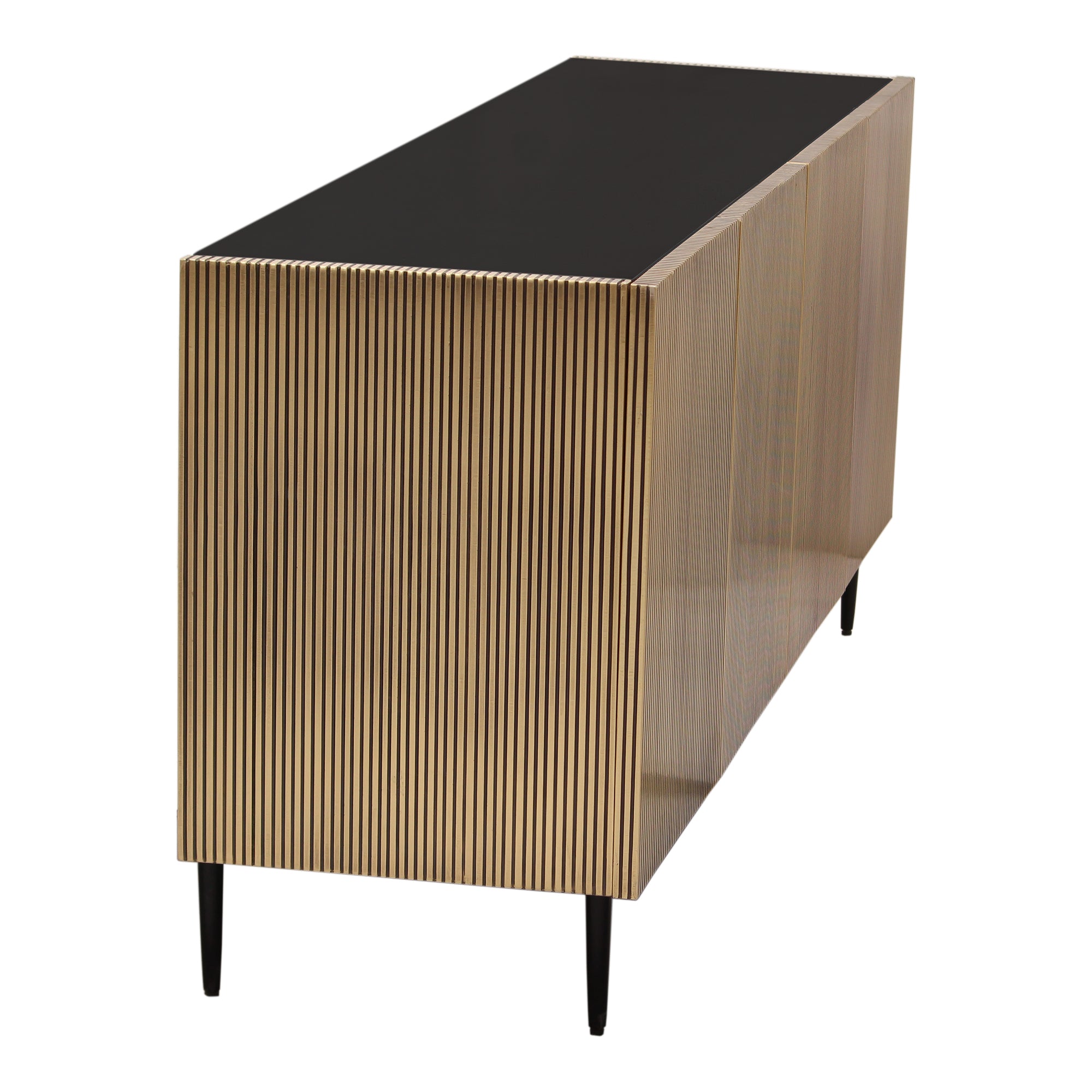 Sappora Media Cabinet Black Media Units, Black / Veneer Doors with Brass Foil Detailing